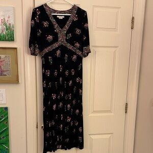 Boden Black Maxi Dress with Pink and Green Floral Print